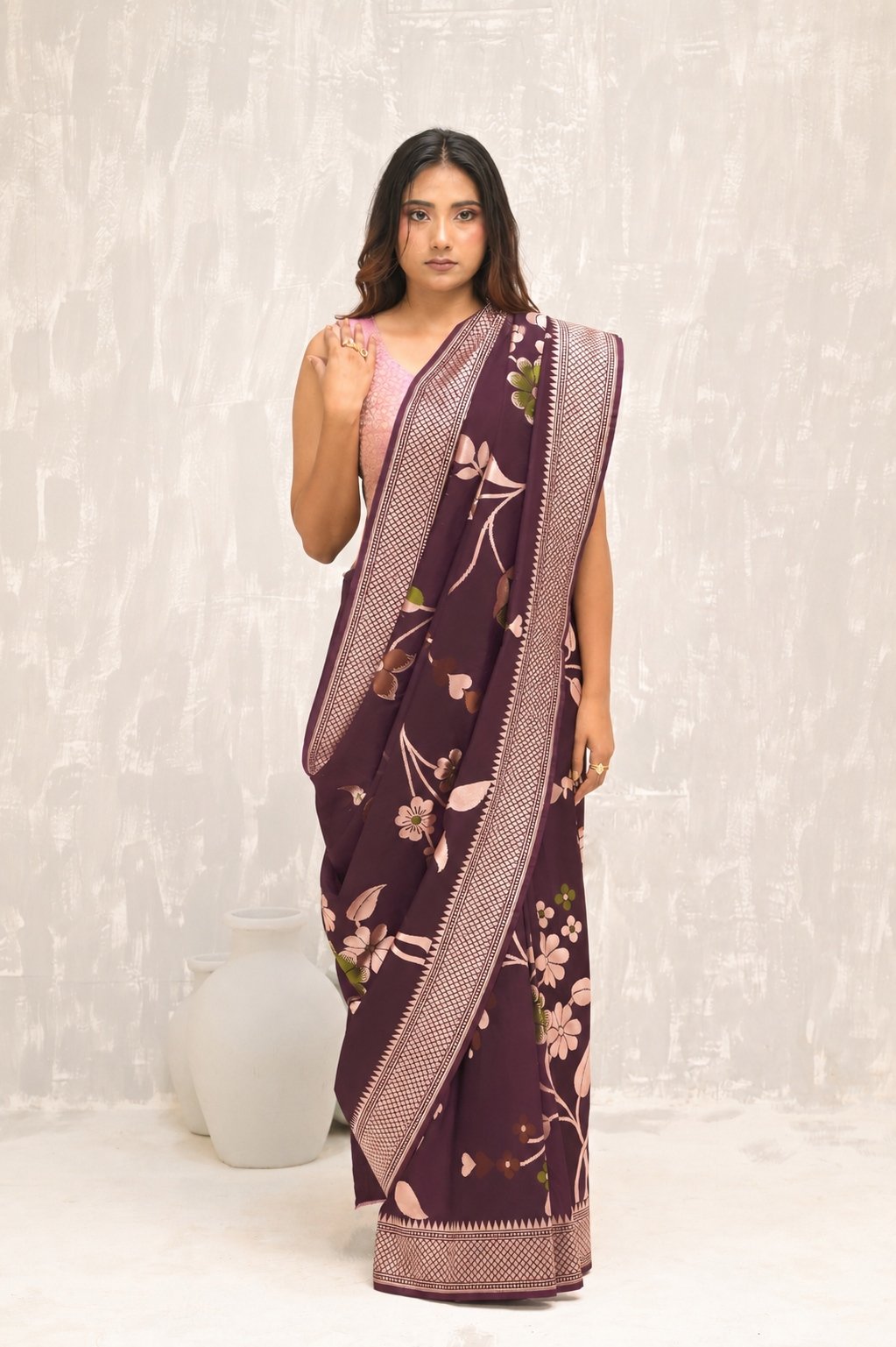 Plum Silk Banarasi Cutwork Saree
